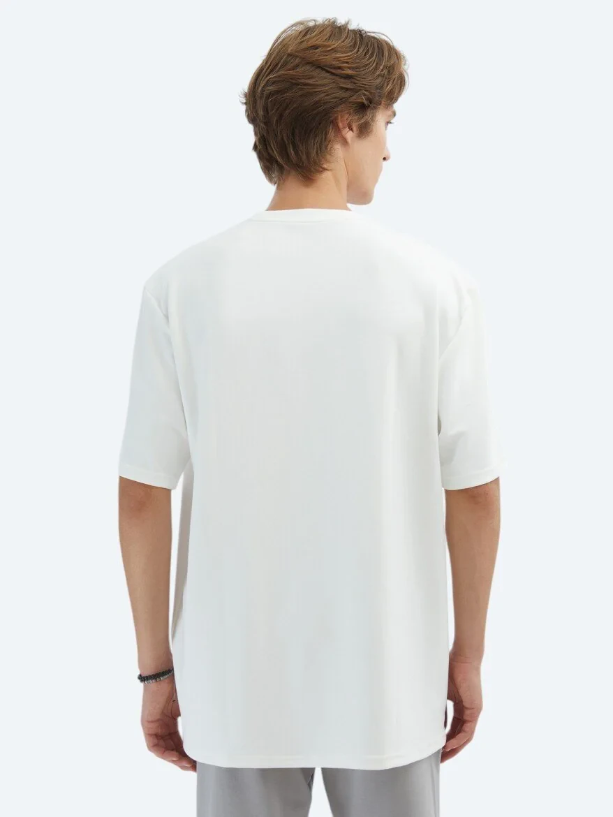 Ecru Plain Crew Neck T-Shirt - 4