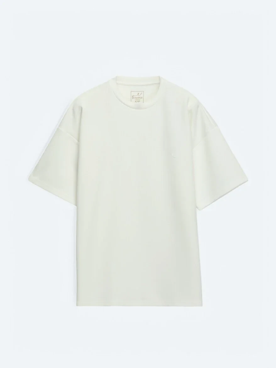 Ecru Plain Crew Neck T-Shirt - 5