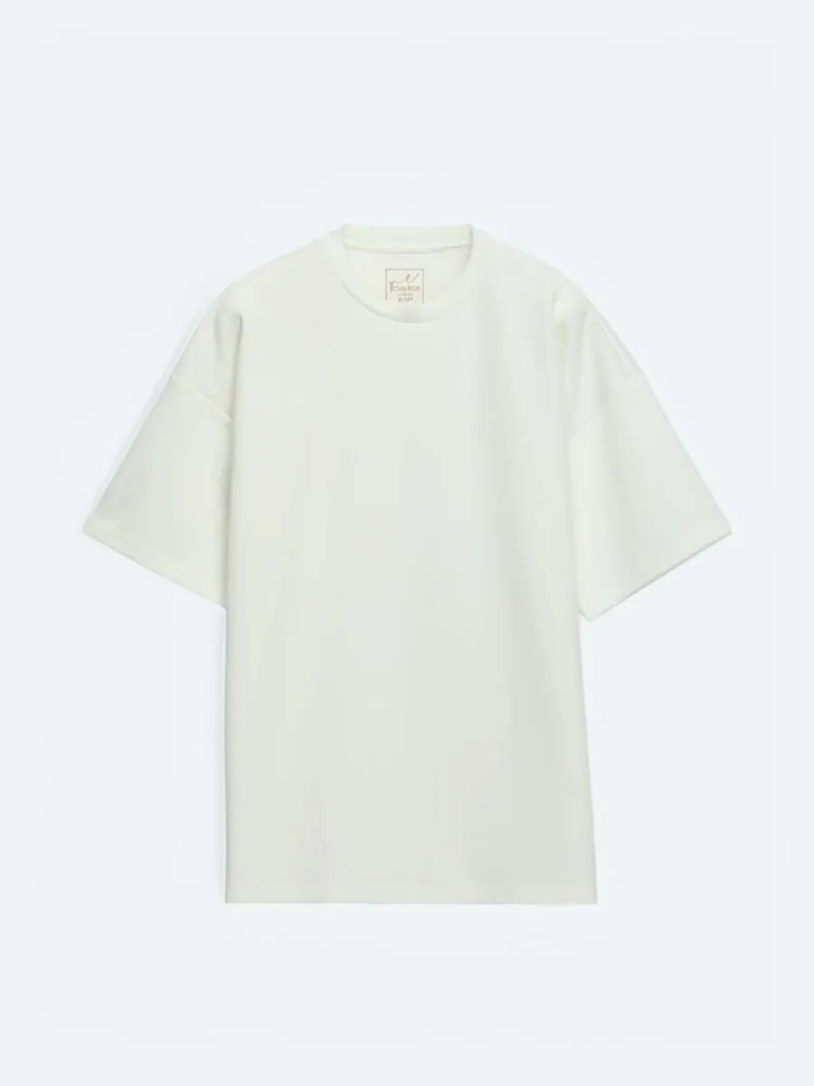 Ecru Plain Crew Neck T-Shirt - 5