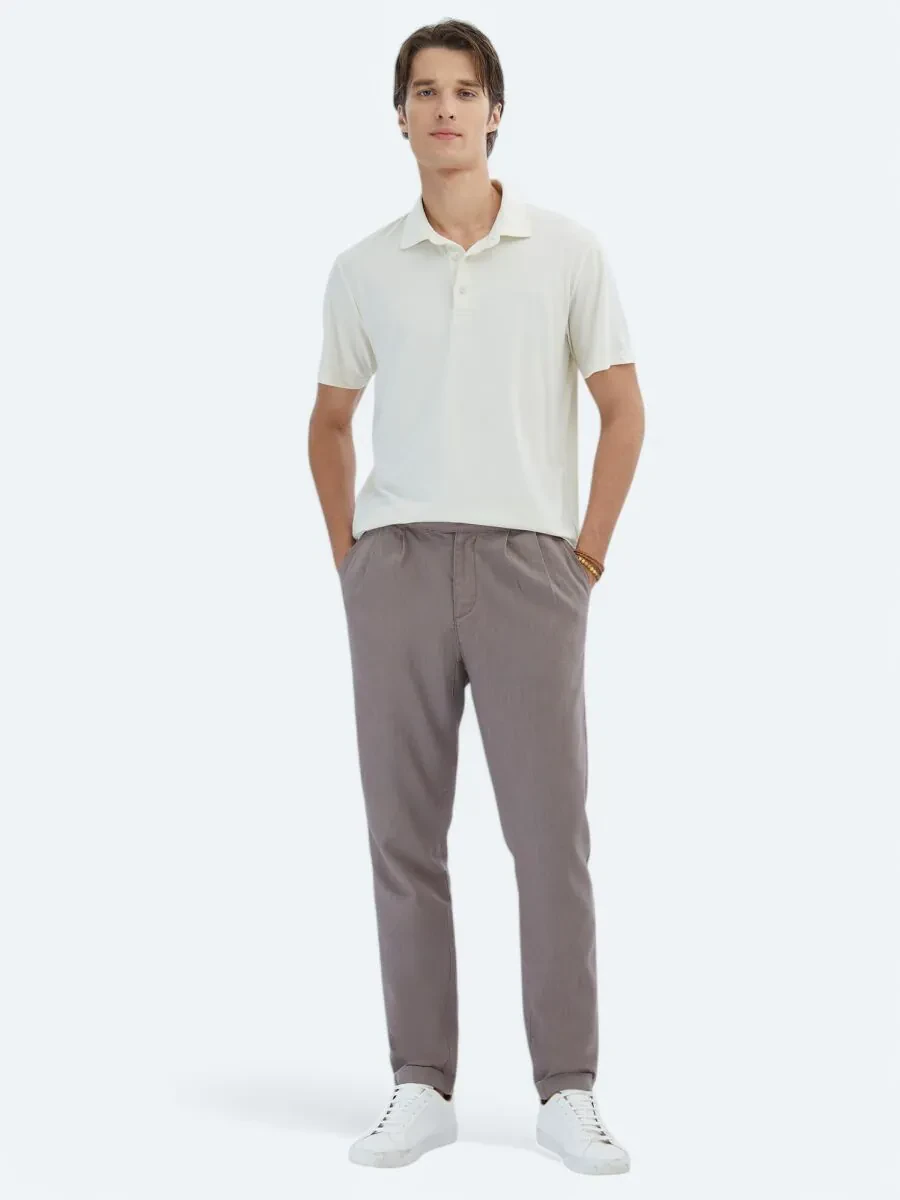 Ecru Plain Recycled Polo Neck T-Shirt - 2