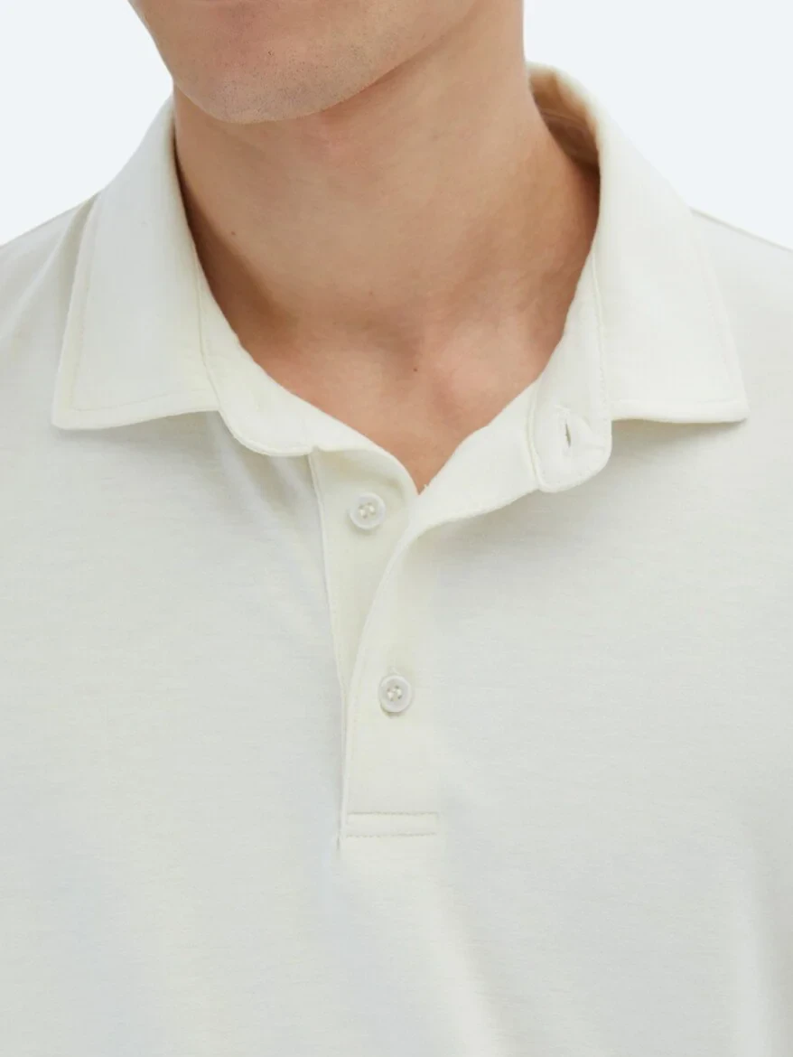 Ecru Plain Recycled Polo Neck T-Shirt 