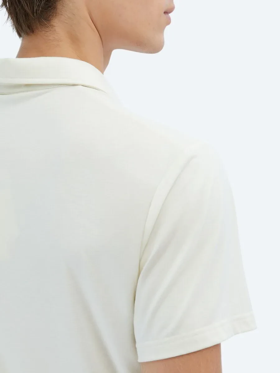 Ecru Plain Recycled Polo Neck T-Shirt - 5
