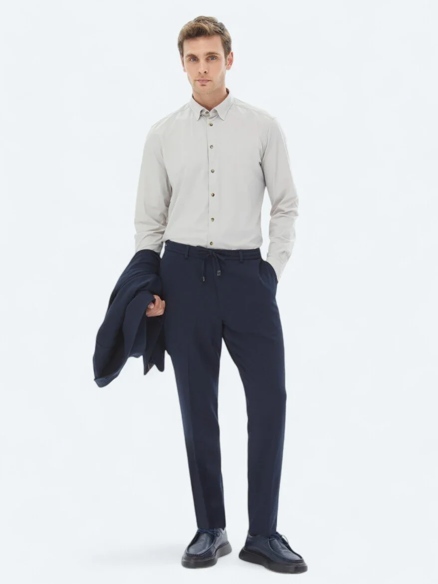 Ecru Plain Regular Fit Knitting Casual Shirt - 2