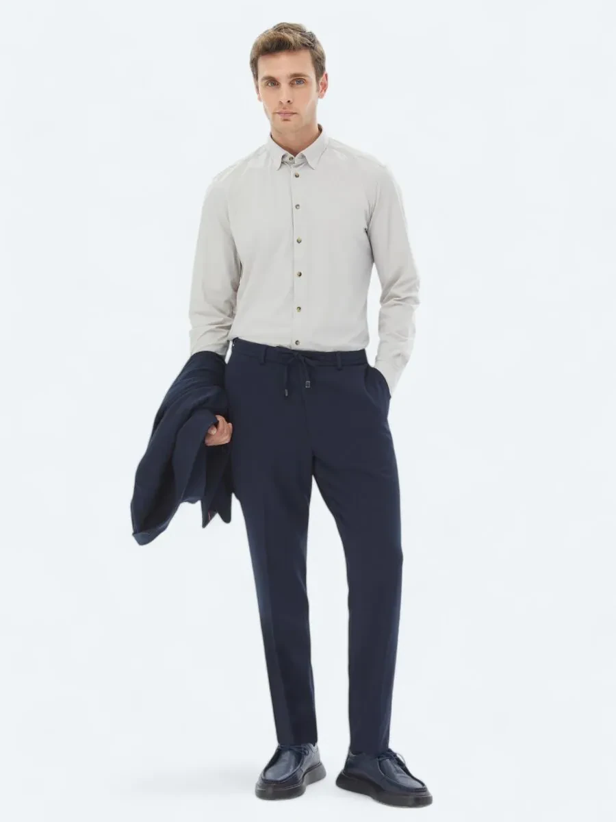 Ecru Plain Regular Fit Knitting Casual Shirt - 2
