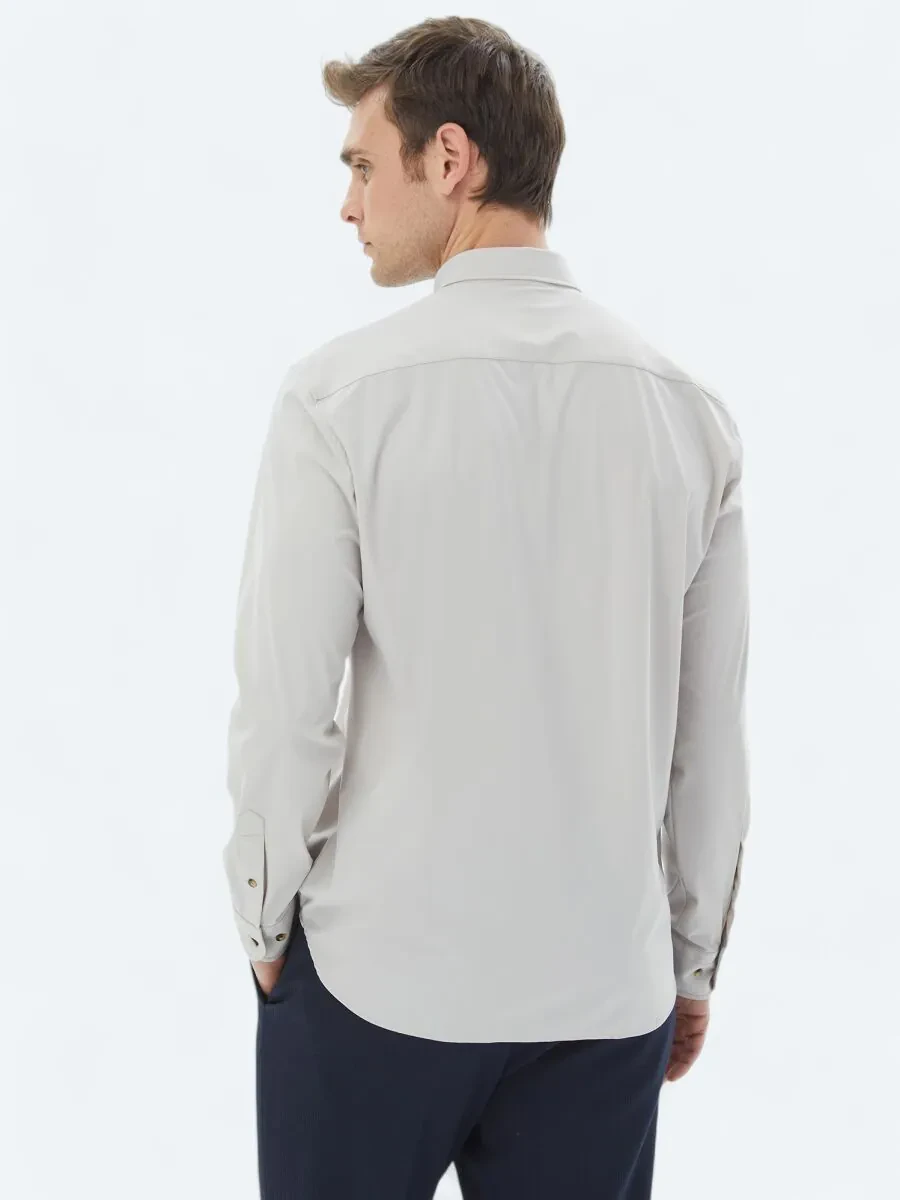 Ecru Plain Regular Fit Knitting Casual Shirt - 6