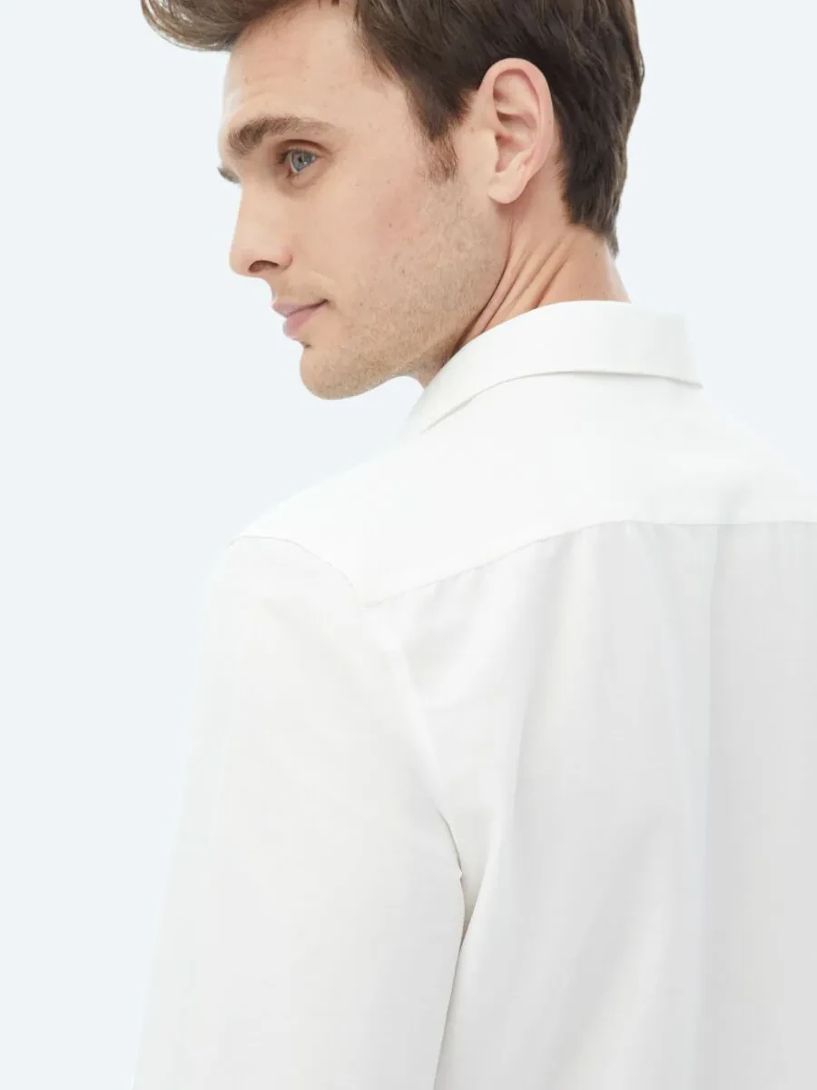 Ecru Plain Regular Fit Weaving Casual Cotton Blended Shirt - 7