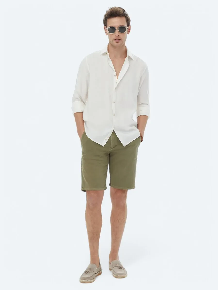 Ecru Plain Regular Fit Weaving Casual Shirt - 2