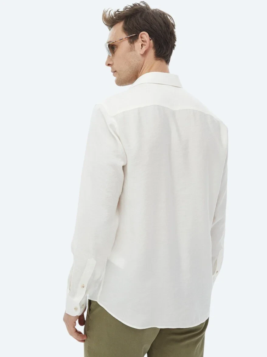 Ecru Plain Regular Fit Weaving Casual Shirt - 11