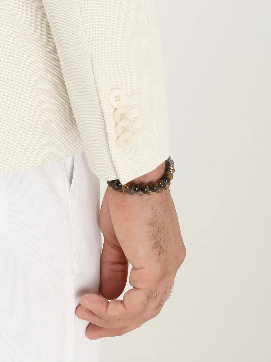 Ecru Plain Slim Fit Jacket - 5