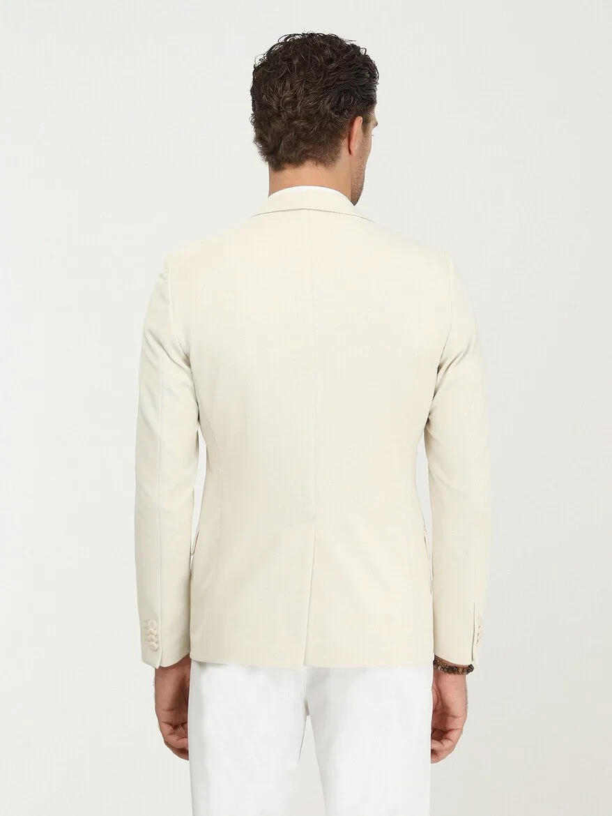 Ecru Plain Slim Fit Jacket - 6