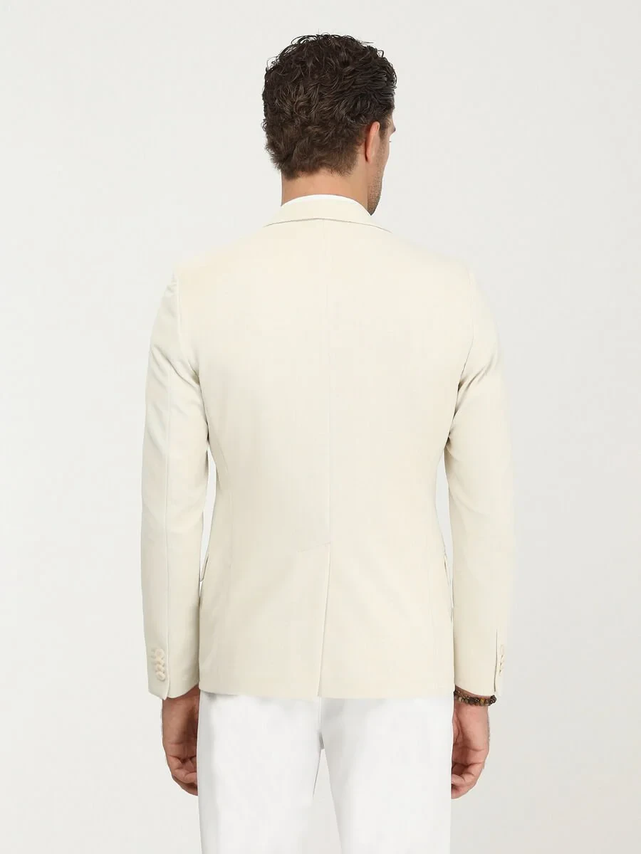Ecru Plain Slim Fit Jacket - 6