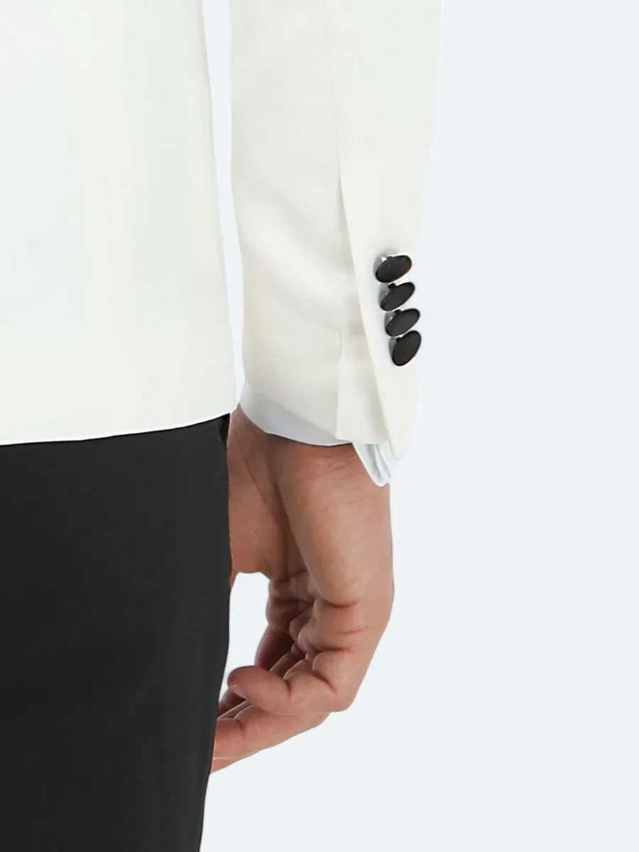 Ecru Plain Slim Fit Shawl Collar Weaving Tuxedo - 5
