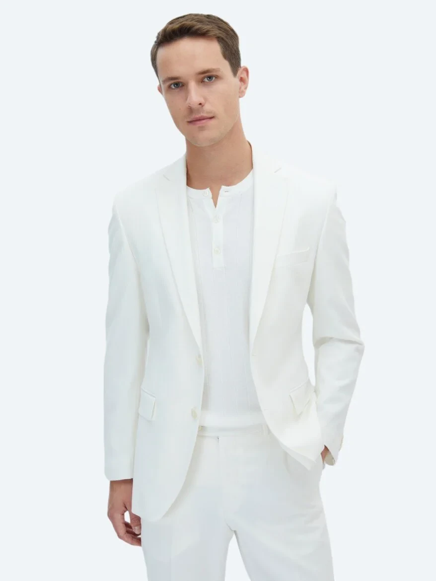 Ecru Plain Slim Fit Suit - 1