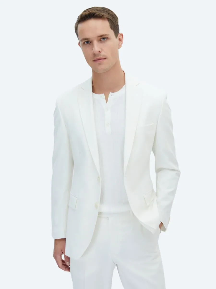 Ecru Plain Slim Fit Suit - 1