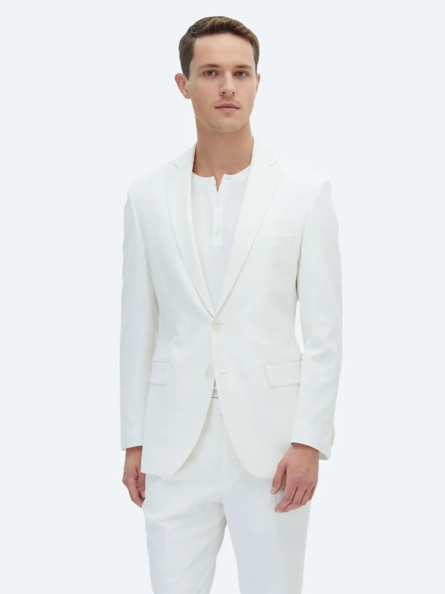 Ecru Plain Slim Fit Suit - 2