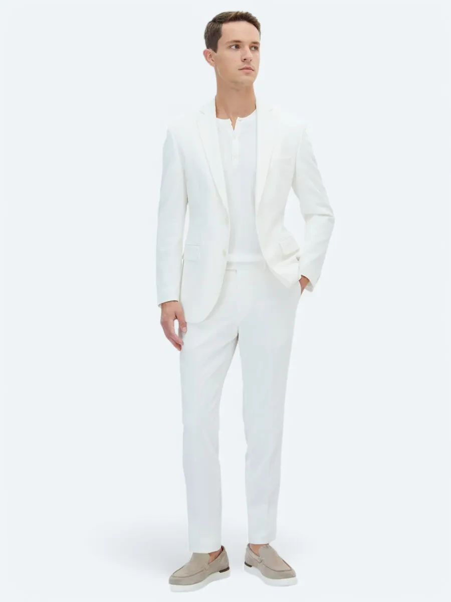 Ecru Plain Slim Fit Suit - 3