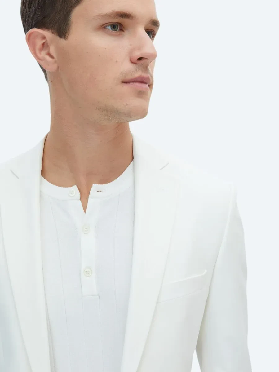 Ecru Plain Slim Fit Suit - 4