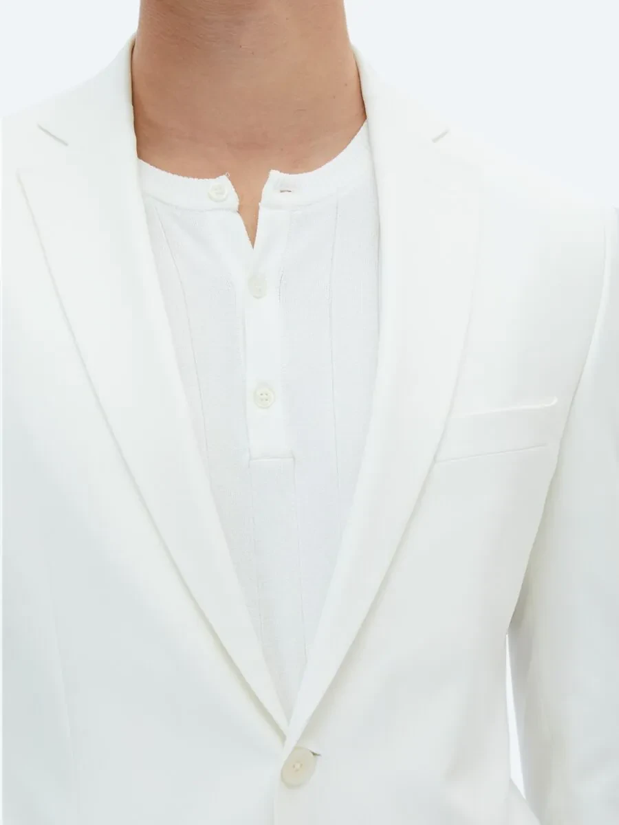 Ecru Plain Slim Fit Suit - 5