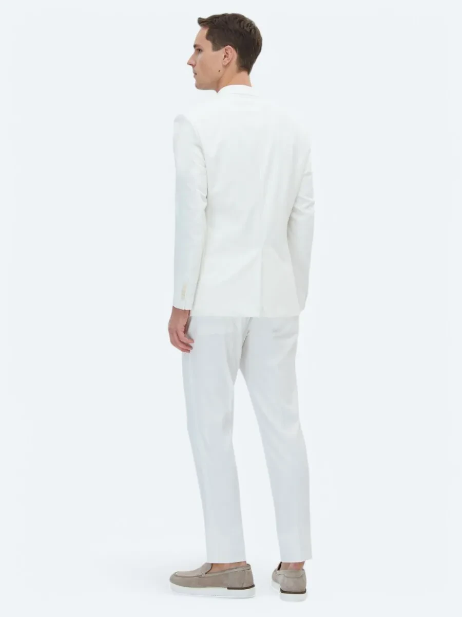 Ecru Plain Slim Fit Suit - 6