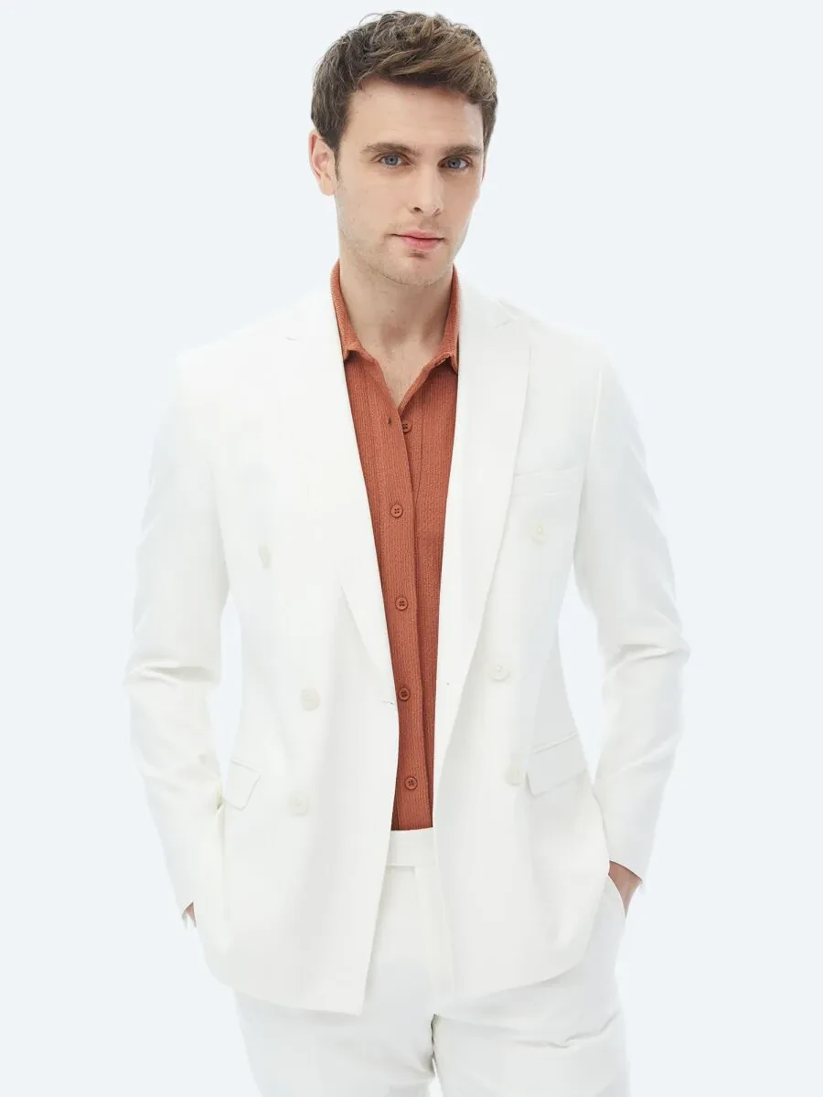 Ecru Plain Slim Fit Suit - 1