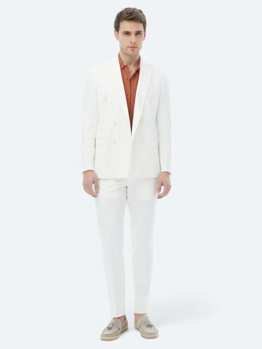 Ecru Plain Slim Fit Suit - 2