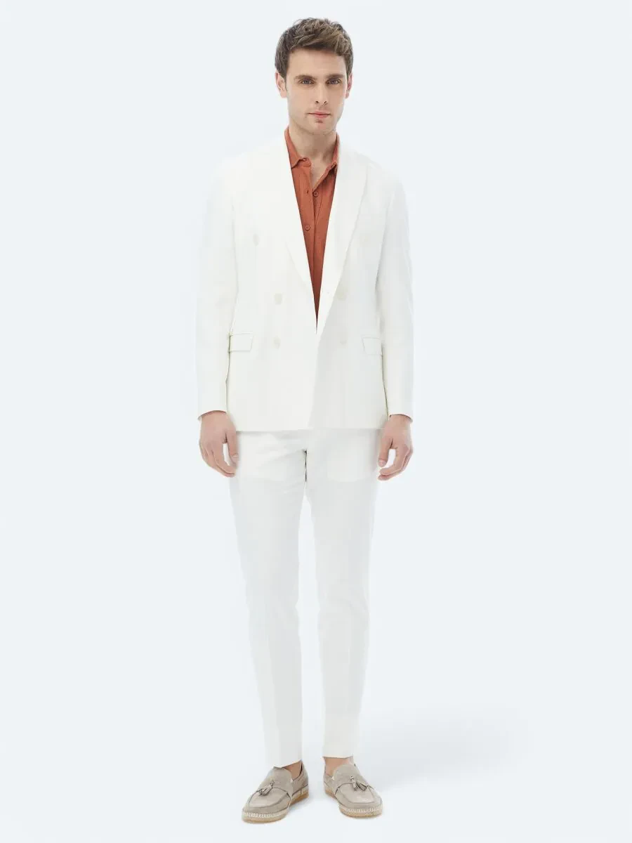 Ecru Plain Slim Fit Suit - 2