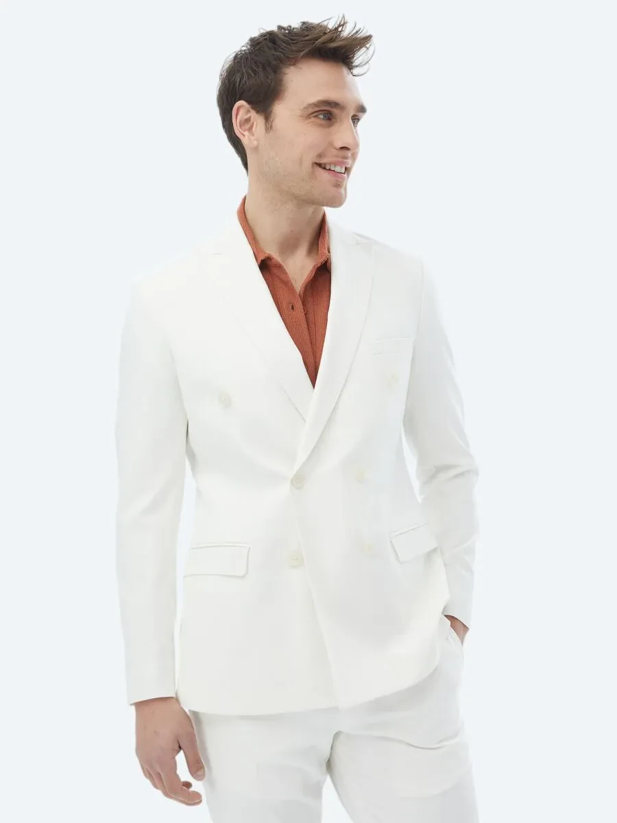 Ecru Plain Slim Fit Suit - 6