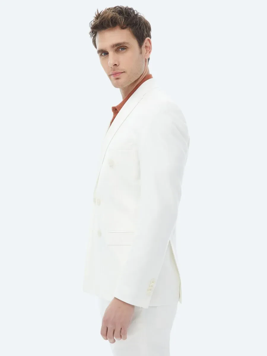 Ecru Plain Slim Fit Suit - 8