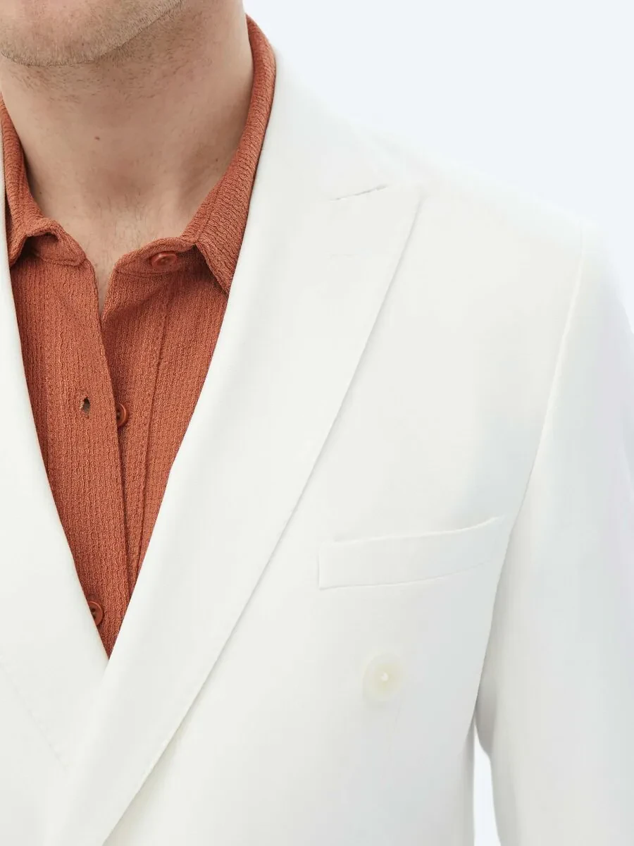 Ecru Plain Slim Fit Suit - 9