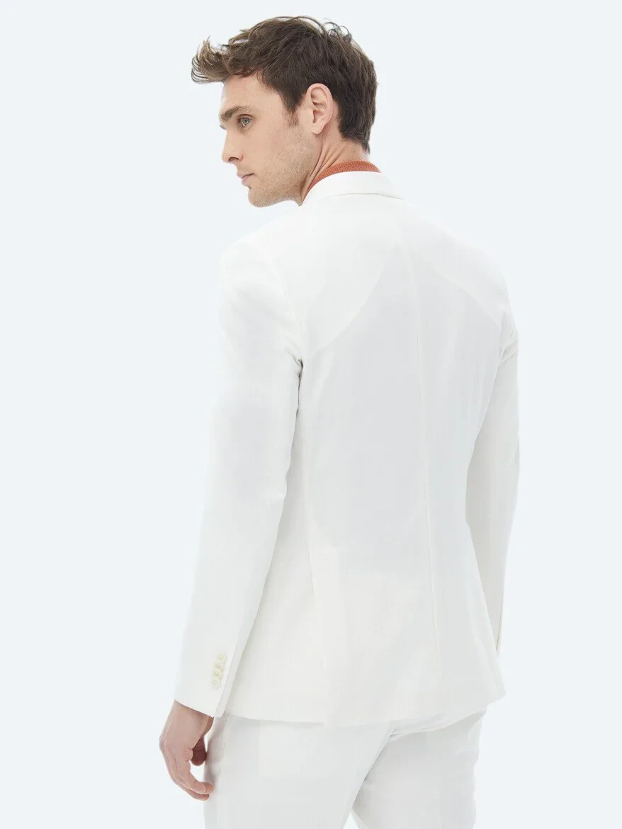 Ecru Plain Slim Fit Suit - 11