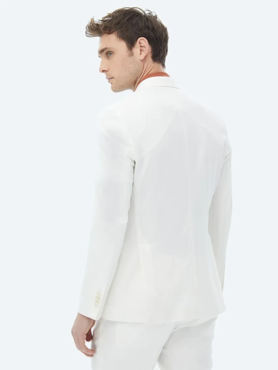Ecru Plain Slim Fit Suit - 11