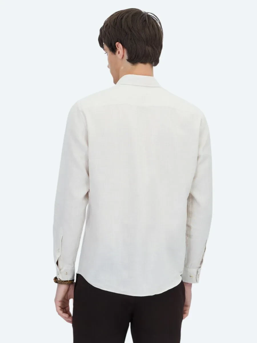 Ecru Plain Weaving Casual Cotton Blended Shirt - 5