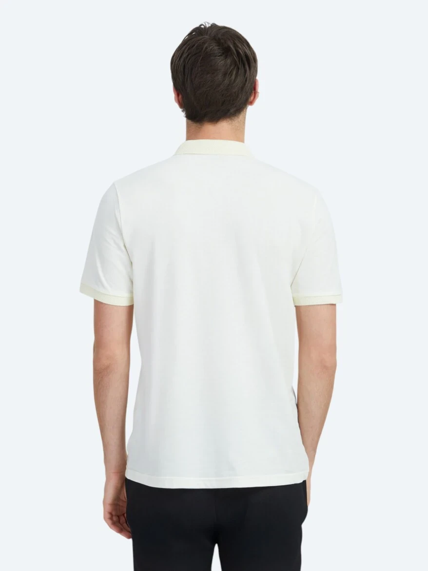 Ecru Polo Neck 100% Cotton T-Shirt - 5
