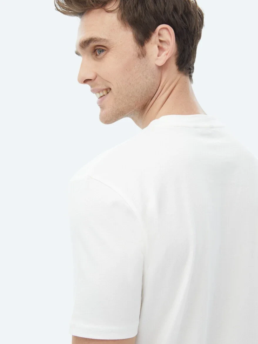 Ecru Printed Crew Neck 100% Cotton T-Shirt - 6