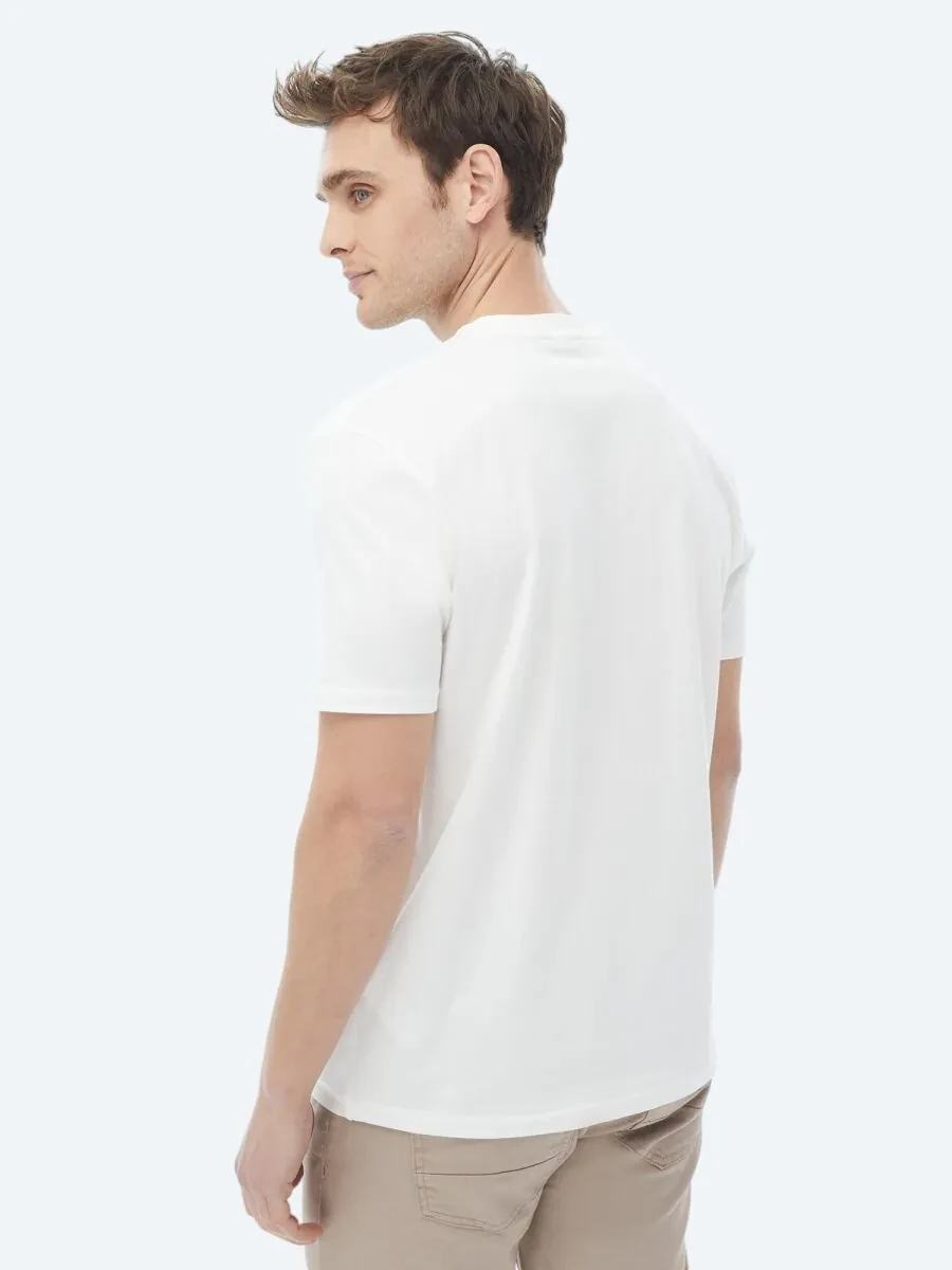 Ecru Printed Crew Neck 100% Cotton T-Shirt - 7