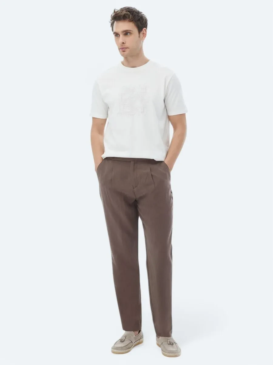 Ecru Printed Crew Neck 100% Cotton T-Shirt - 2