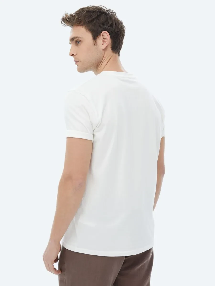Ecru Printed Crew Neck 100% Cotton T-Shirt - 6