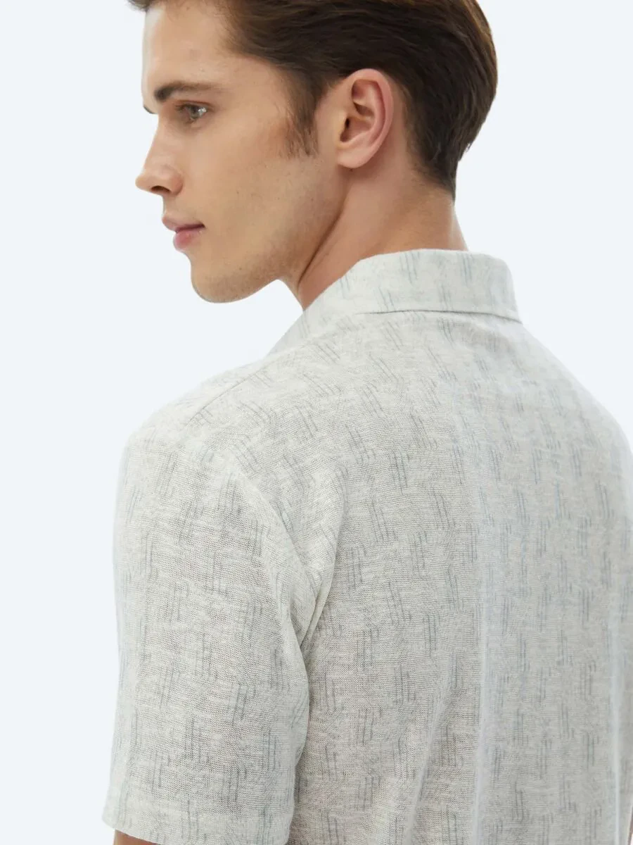 Ecru Printed Polo Neck Cotton Blended T-Shirt - 7