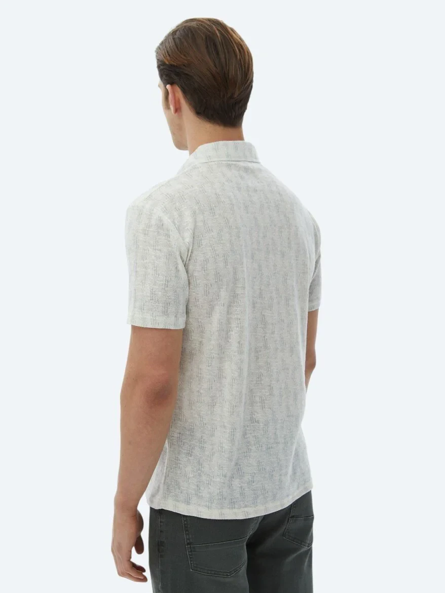 Ecru Printed Polo Neck Cotton Blended T-Shirt - 8