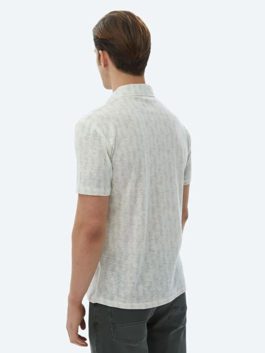 Ecru Printed Polo Neck Cotton Blended T-Shirt - 8