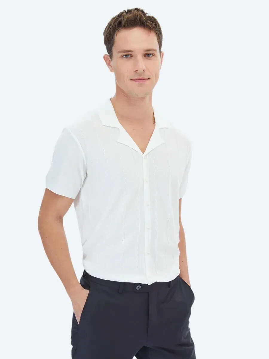 Ecru Regular Fit Knitting Casual Shirt - 3