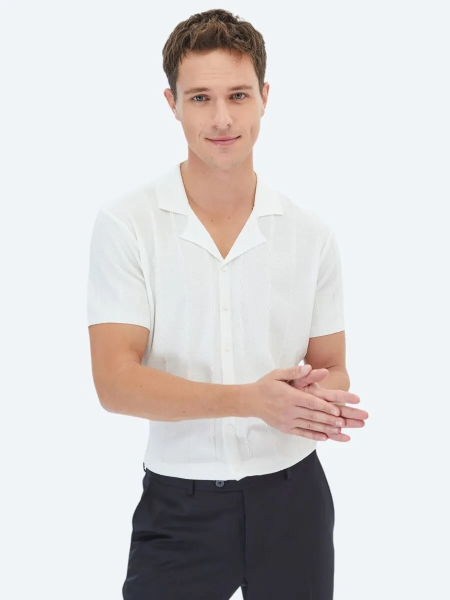 Ecru Regular Fit Knitting Casual Shirt - 5