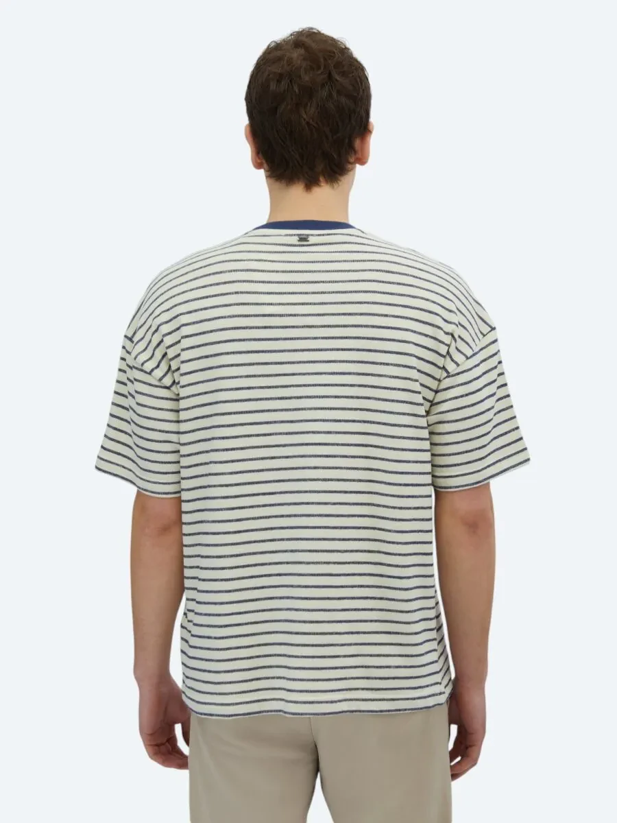 Ecru Striped Crew Neck 100% Cotton T-Shirt - 6