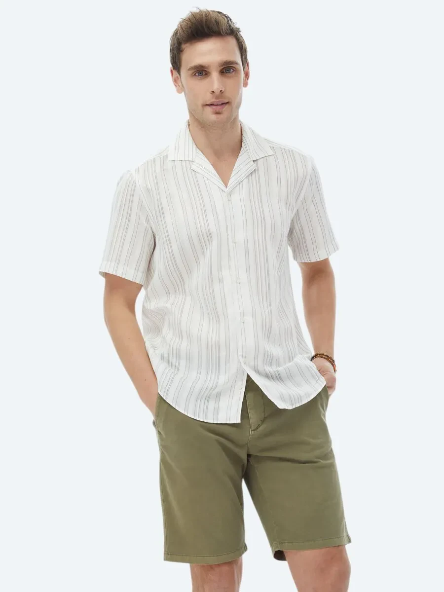 Ecru Striped Regular Fit Weaving Classical Shirt - 1
