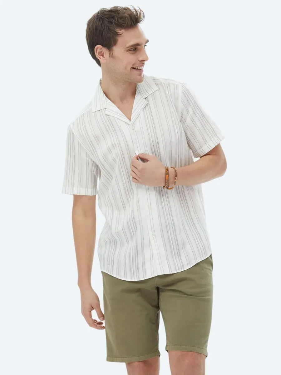 Ecru Striped Regular Fit Weaving Classical Shirt - 3