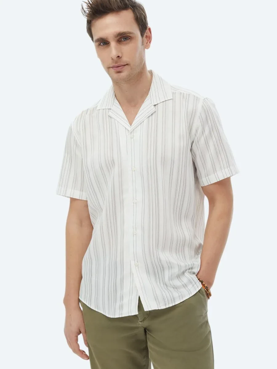 Ecru Striped Regular Fit Weaving Classical Shirt - 4