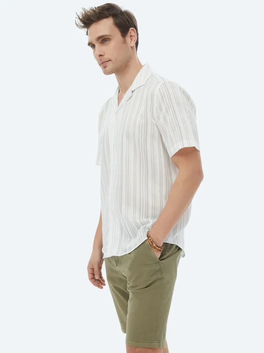 Ecru Striped Regular Fit Weaving Classical Shirt - 5