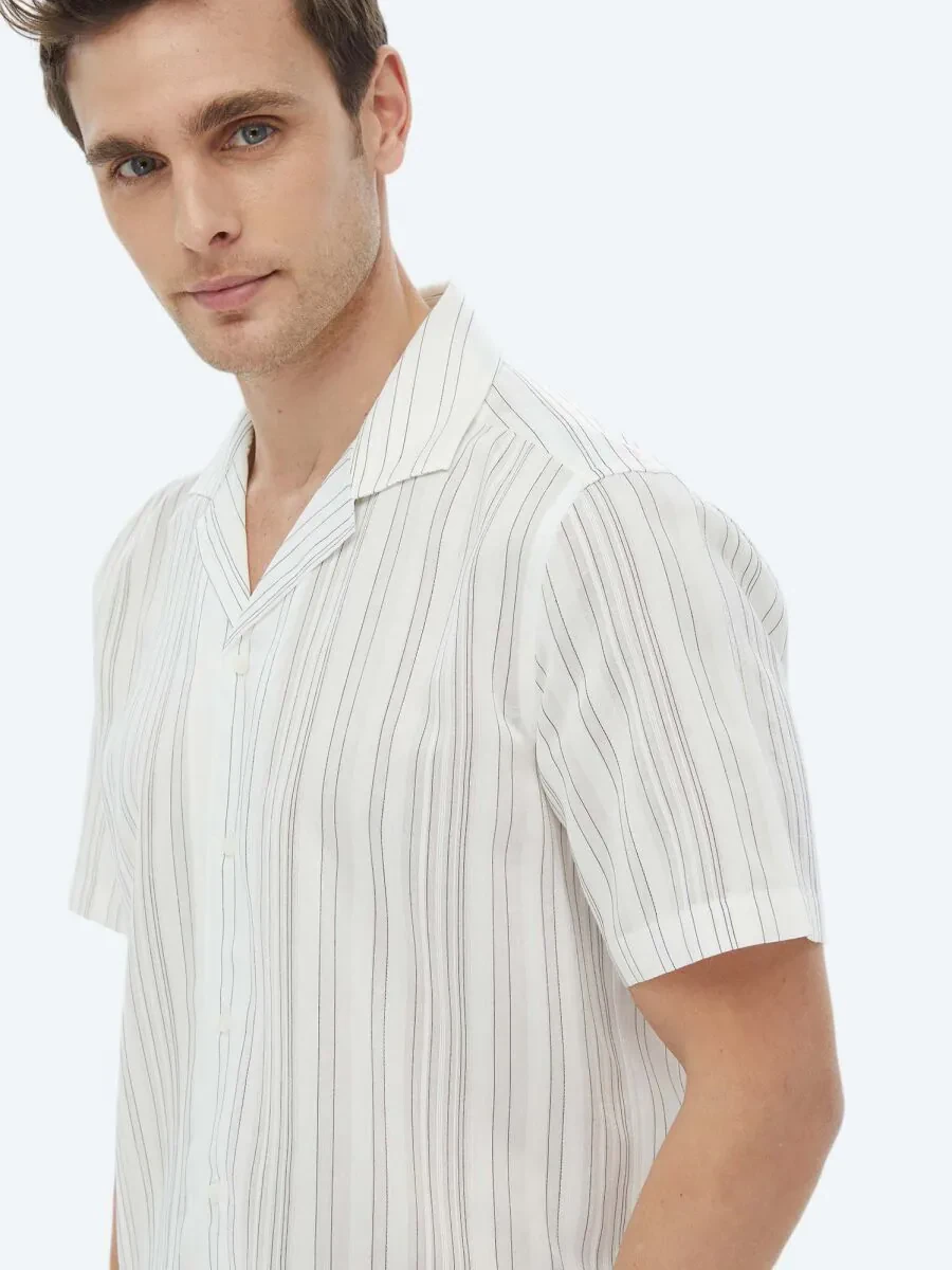 Ecru Striped Regular Fit Weaving Classical Shirt - 6