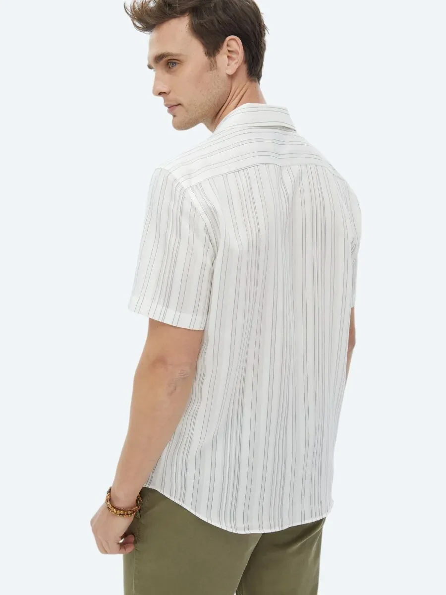 Ecru Striped Regular Fit Weaving Classical Shirt - 7