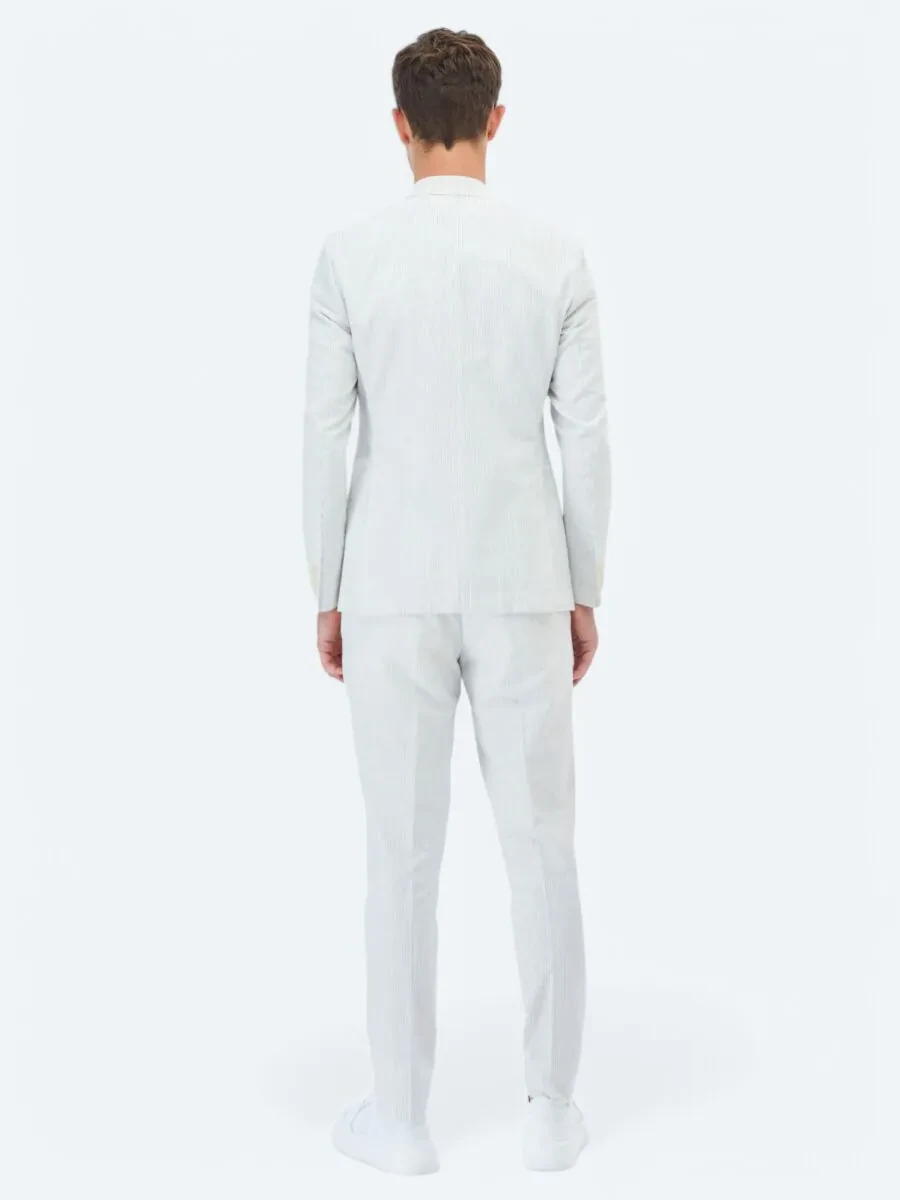 Ecru Striped Slim Fit Cotton Blended Suit - 12